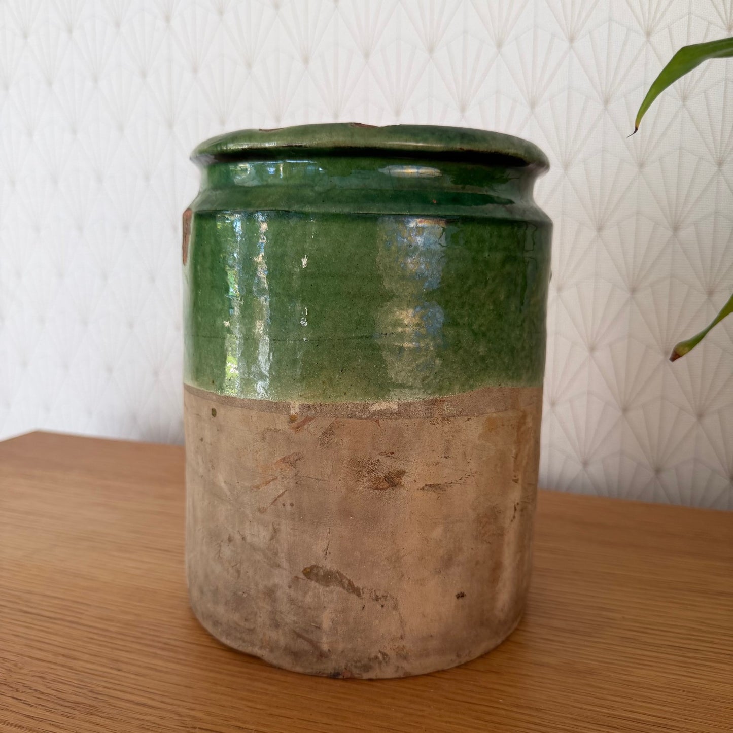 HANDMADE GLAZED GREEN ANTIQUE FRENCH CONFIT POT 8 1/2" TERRACOTTA  20102516