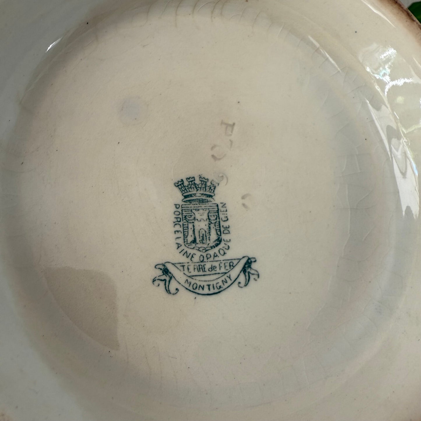 French Tureen Earthenware White Green BlueFruits Bowl Terre De Fer GIENS 0405252