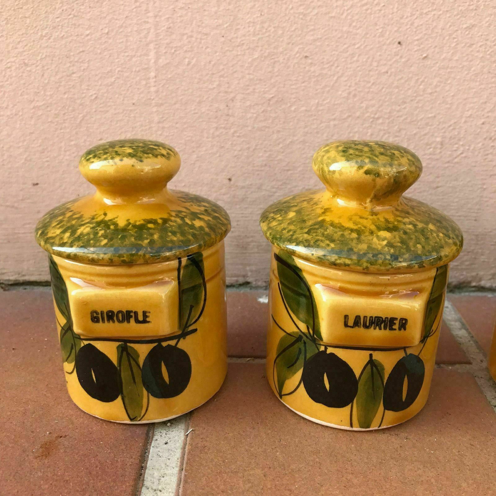 French Pottery Herb Canisters Kitchen Spice Jars Hand Painted Vintage 12041716 Fleamarketfrance