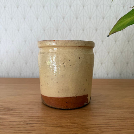 HANDMADE GLAZED YELLOW ANTIQUE FRENCH CONFIT JAM POT SMALL TERRACOTTA 0809253