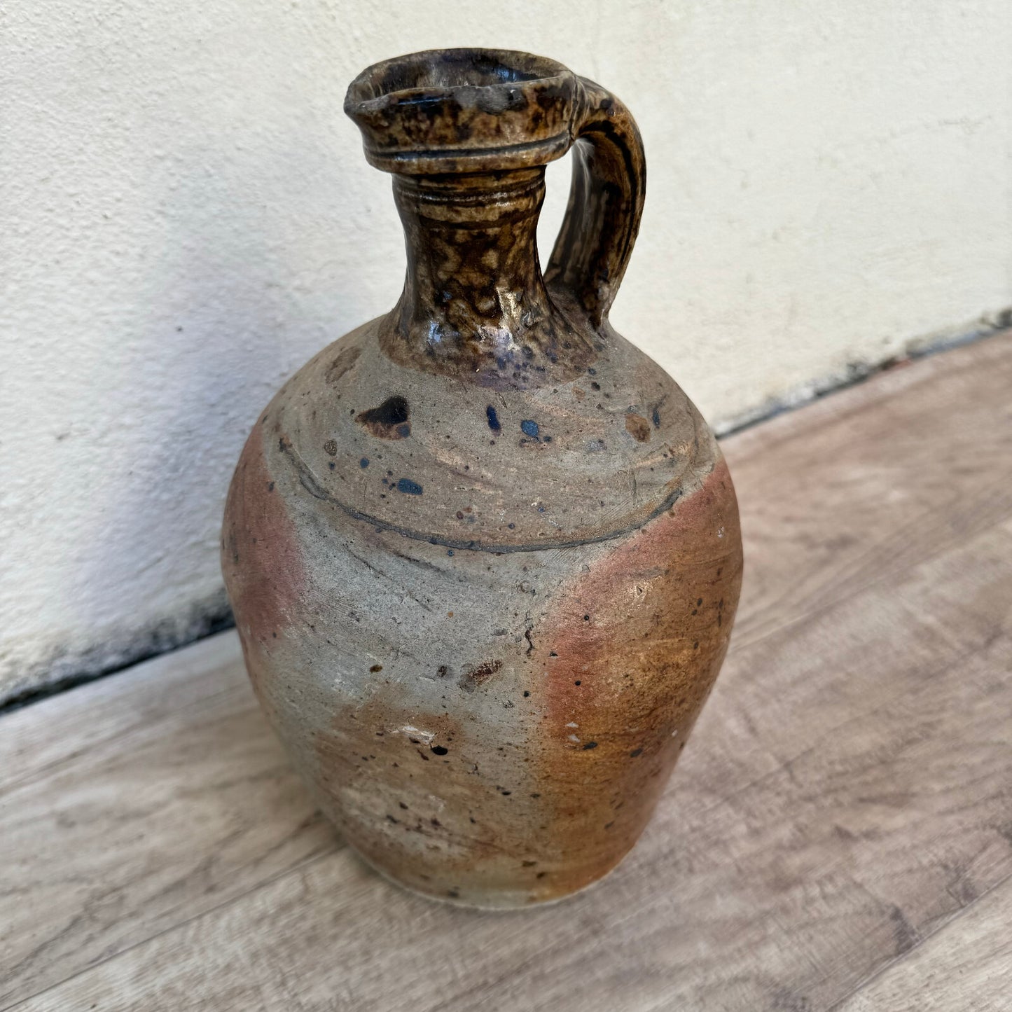 Antique French Stoneware Jug Handmade Earthenware Pitcher Pottery 0410231 Unmarked