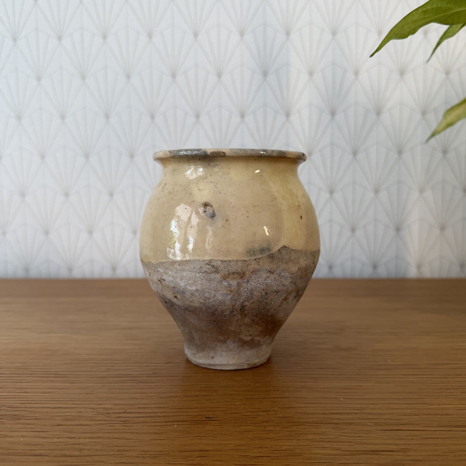 Vintage French Honey Pot Glazed Terracotta Amber Yellow Rustic 1006262 Unmarked