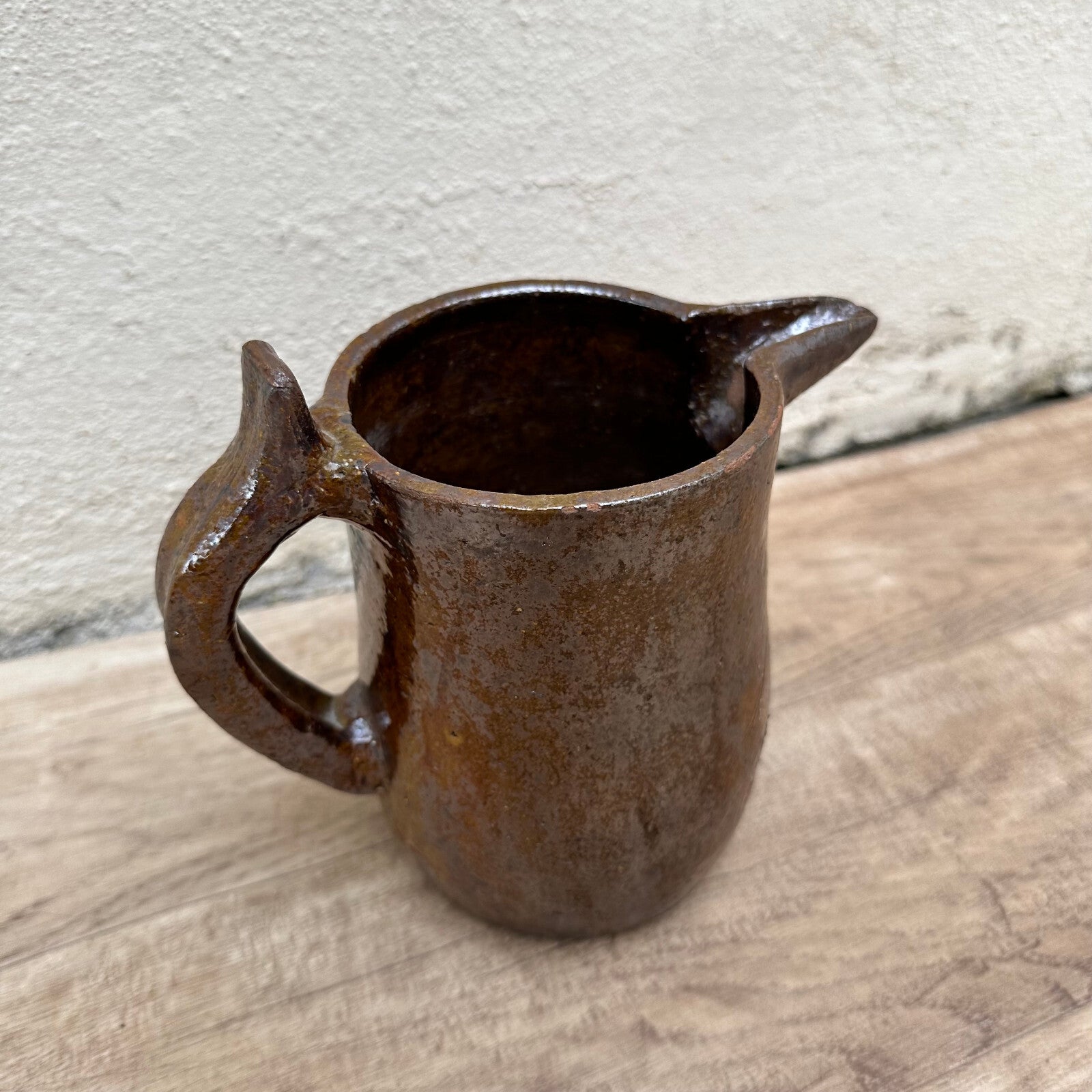 Vintage French Pottery Pitcher Brown Ceramic Handmade 1930s Rustic 1611238 Unmarked