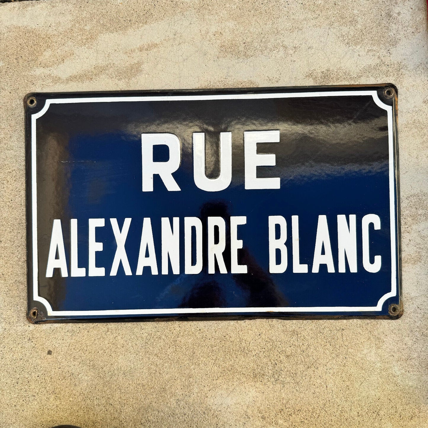 Old French Street Enameled Sign Plaque - vintage BLANC 3 13042440 - Fleamarketfrance