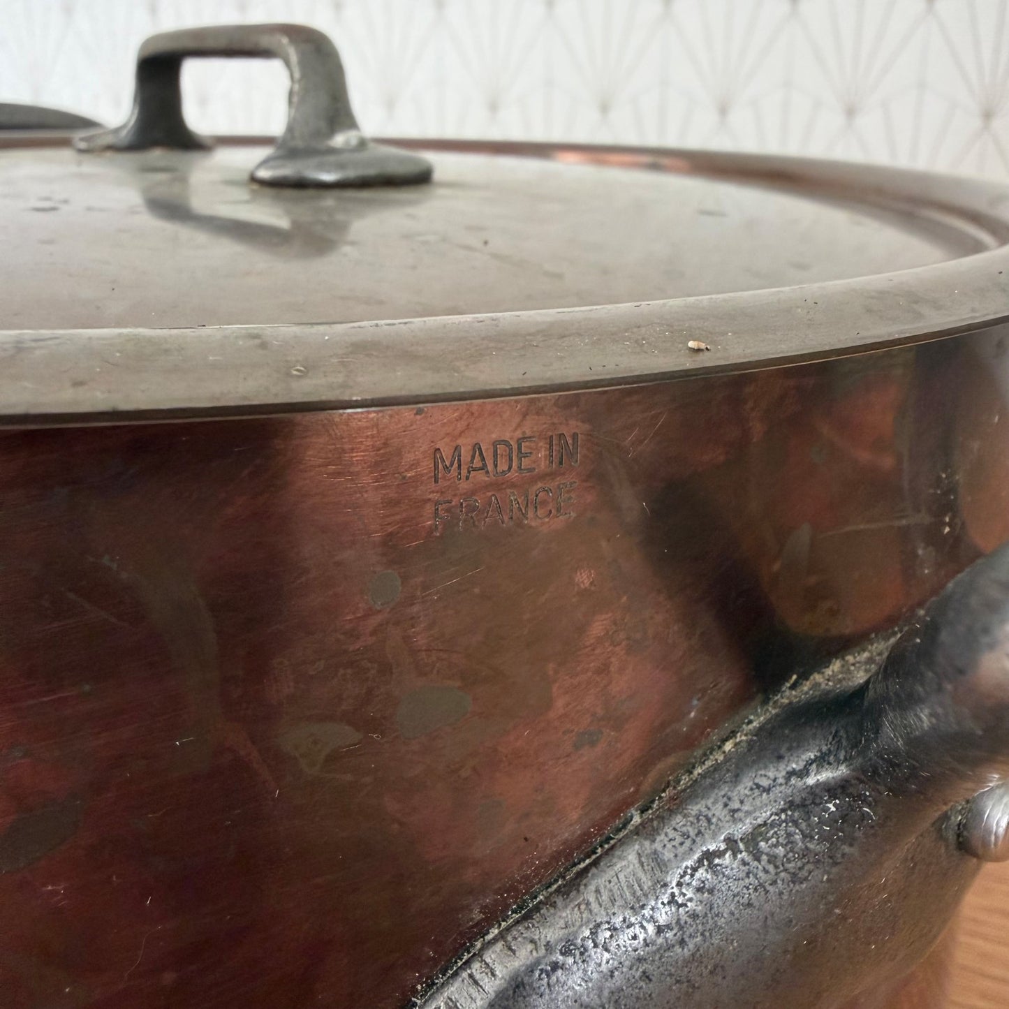 Vintage French Copper Cocotte Cast Iron Handles Made in France 0408266