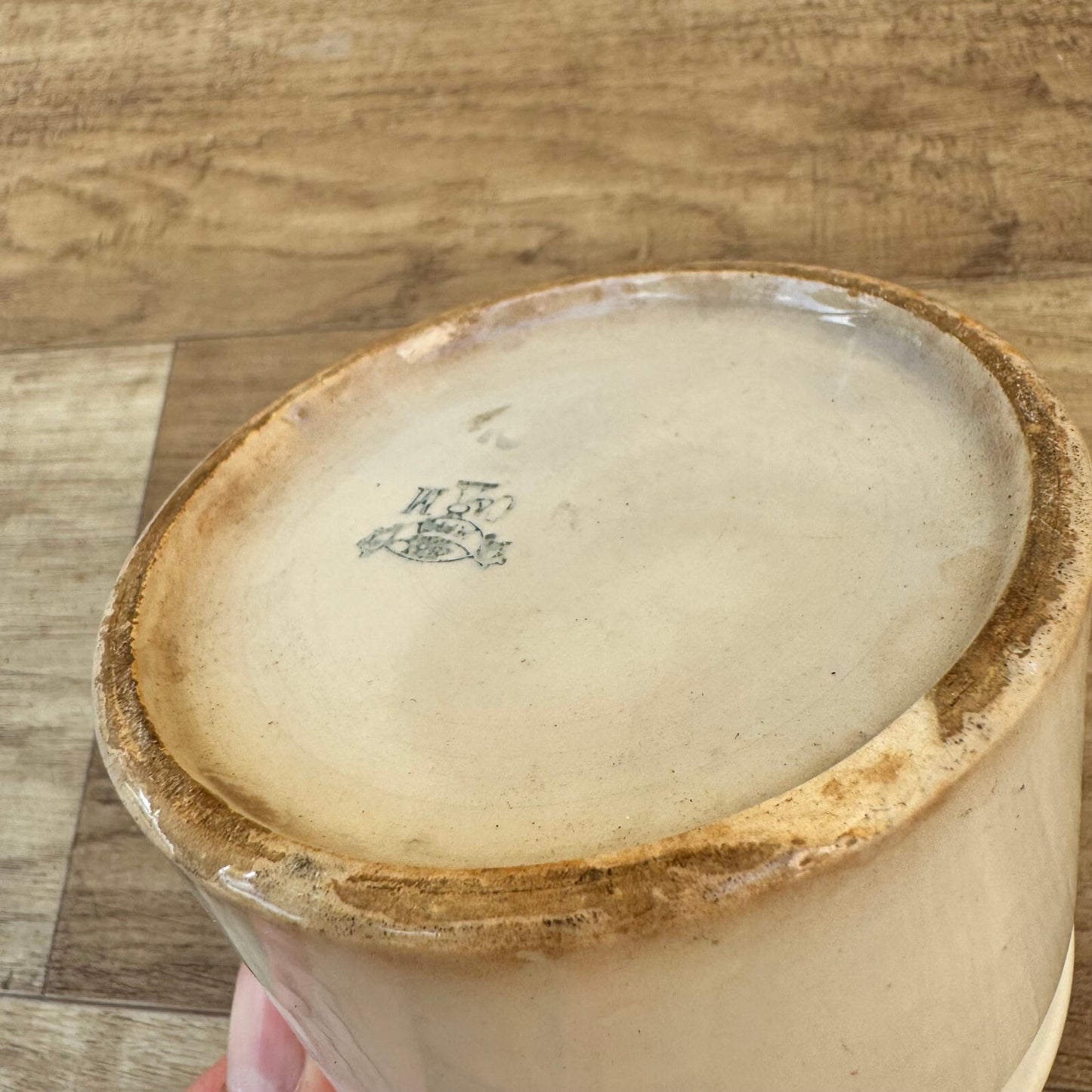 HANDMADE GLAZED White beige FRENCH CONFIT JAM POT SMALL CREIL MONTEREAU 09072413 Unmarked