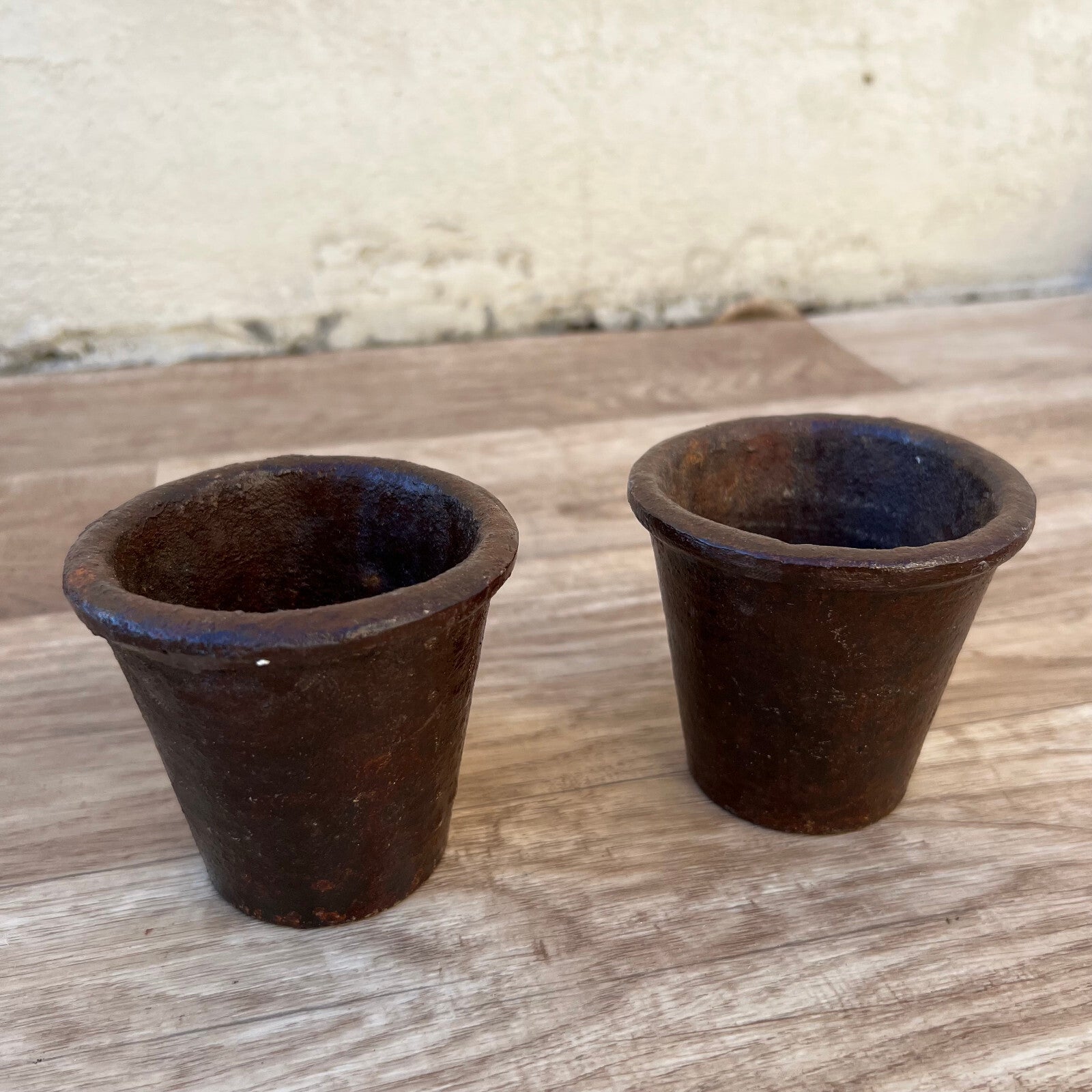 French Cast Iron Planters Vintage Rustic Conical Pots Set of 2 10122217 Fleamarketfrance