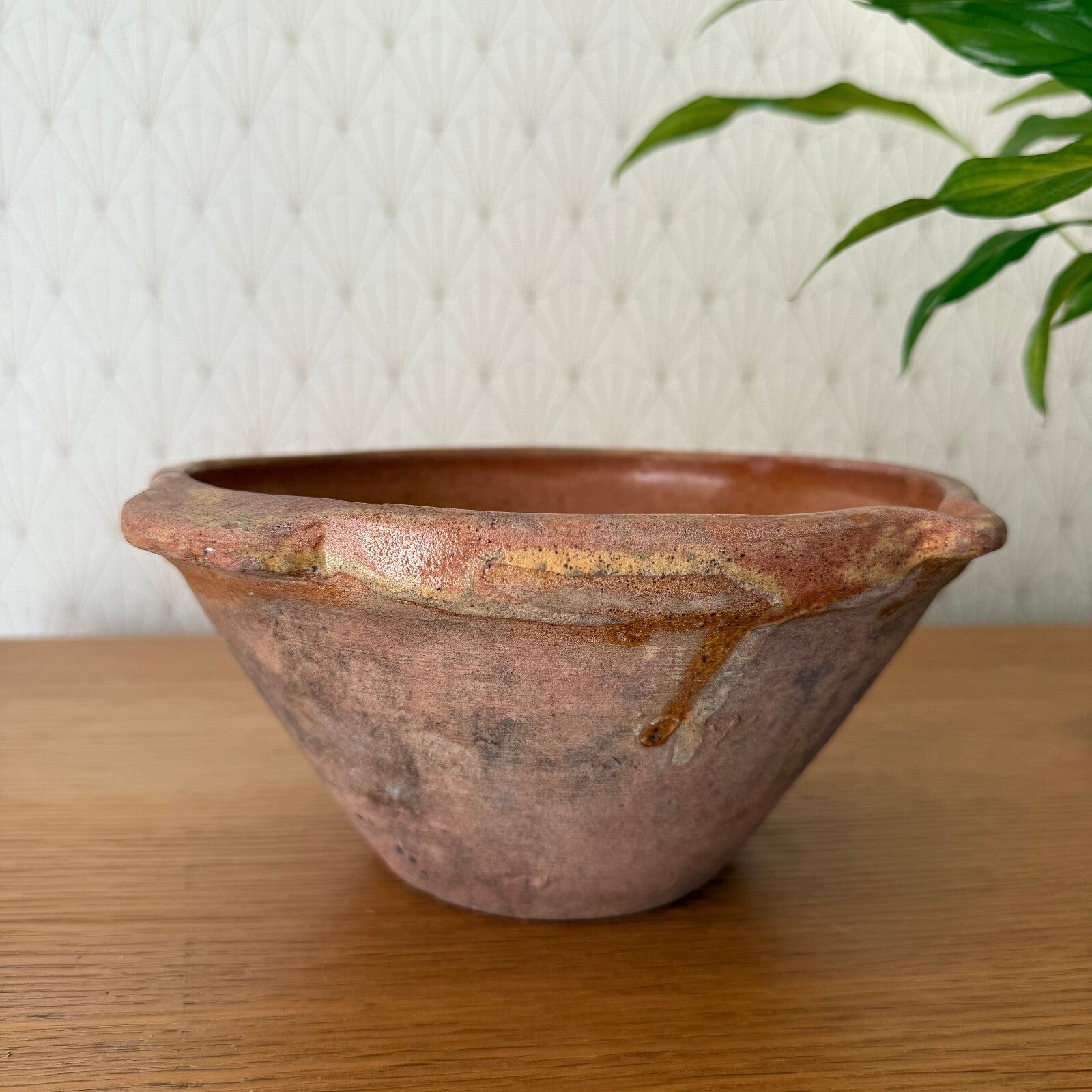VINTAGE FRENCH GLAZED TERRACOTTA SALAD MIXING BOWL TERRINE TIAN 8 3/4" 2904254 Fleamarketfrance