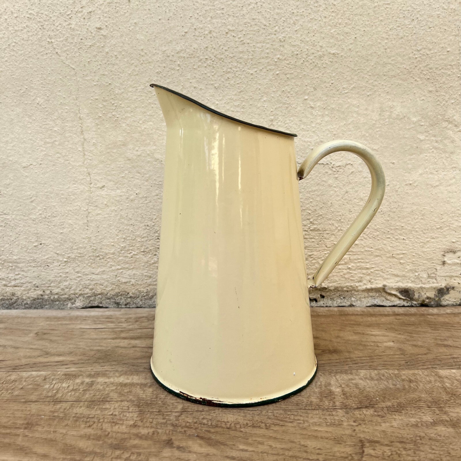 Vintage French Enamelware Pitcher Cream Yellow Water Jug Farmhouse 2605227 Fleamarketfrance