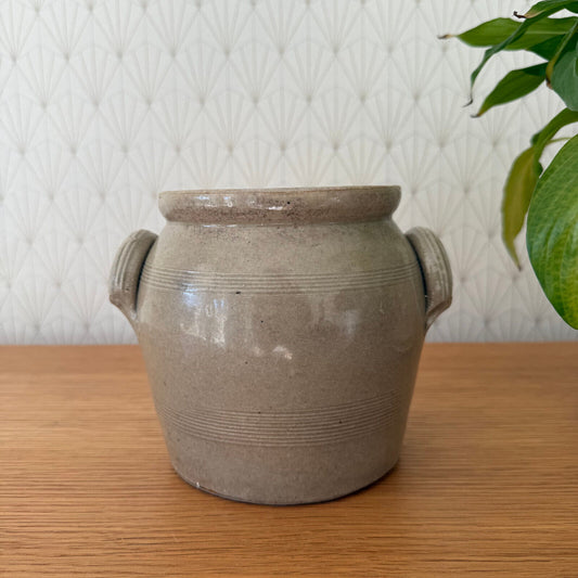 Handmade Glazed Grey Beige Vintage French Confit Grease Pot Stoneware  0902259 - Fleamarketfrance