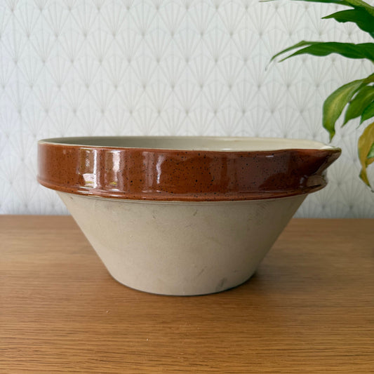 Vintage French Stoneware Mixing Bowl Digoin Brown Cream Terrine 11.75" 2507255 Digoin
