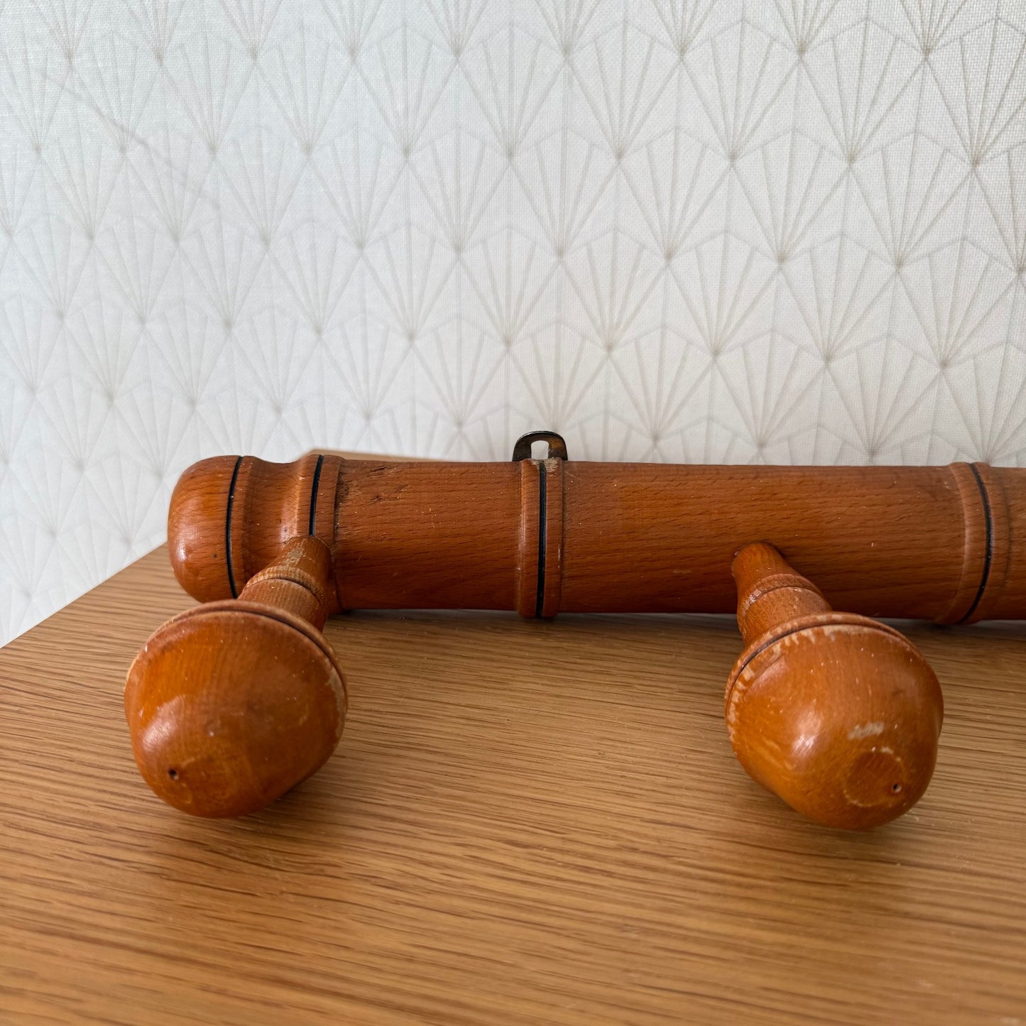 Antique Wooden French Coat Hook Hat 5 Pegs Hanger Faux Bamboo rack 0307259