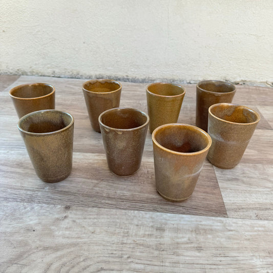 French Vintage Digoin Stoneware Cups Set of 8 Brown Ceramic Glasses 1201255 Digoin