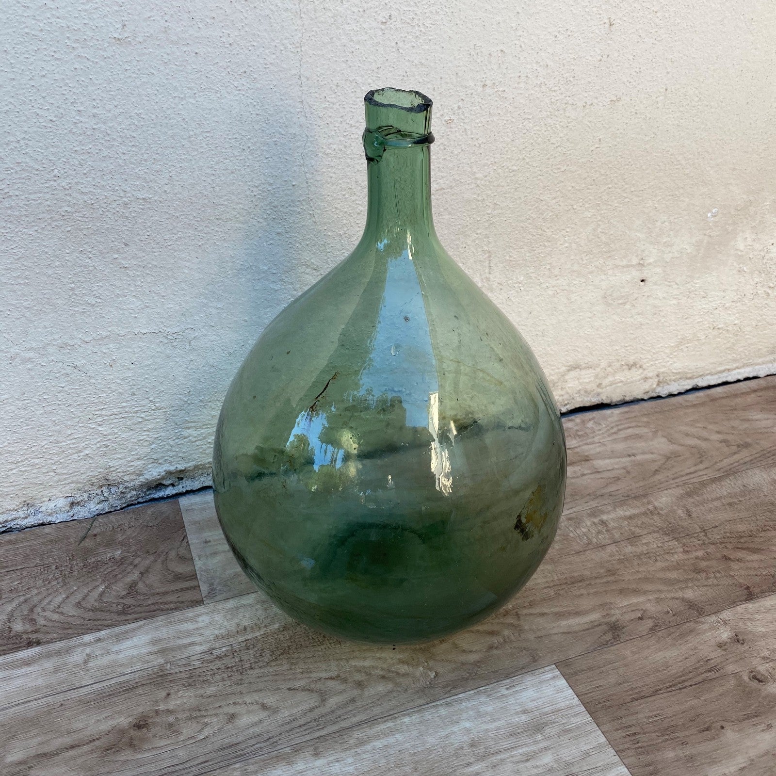 Antique French Dame Jeanne Green Glass Demijohn Wine Bottle 04072622 Fleamarketfrance
