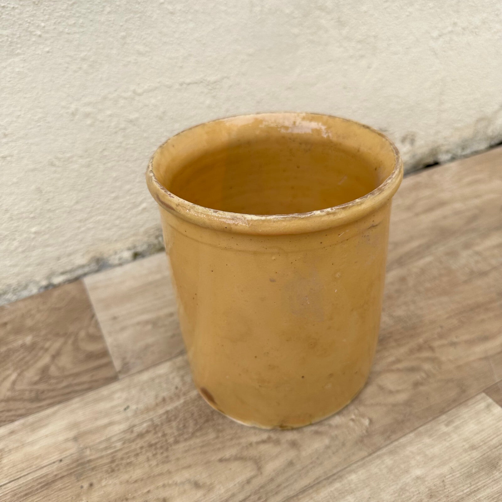 French Jam Pot Yellow Glazed Terracotta Crock 6" Antique 13082516* Unmarked