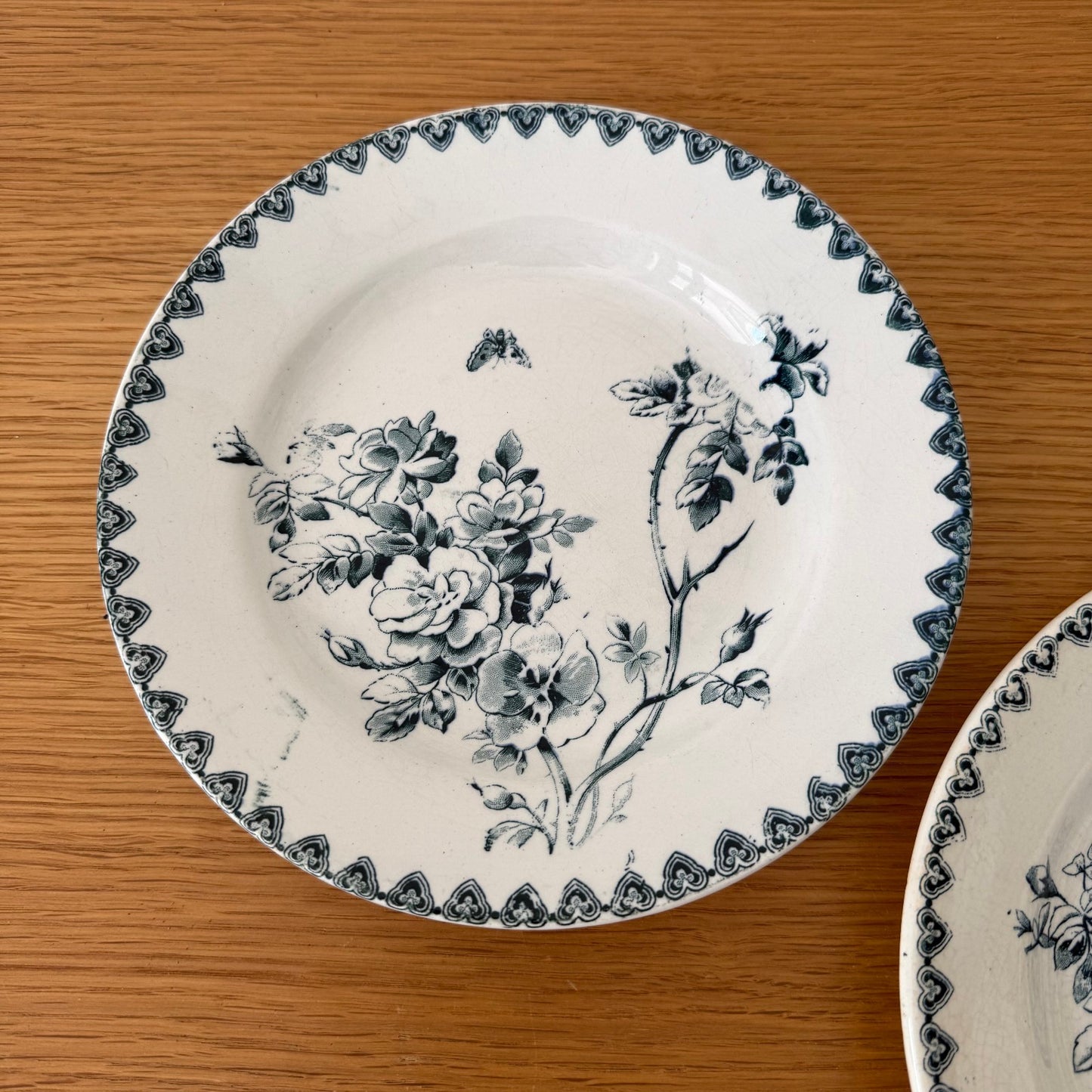 2 French Dinner plates decor flowers blues ironstone 1707253