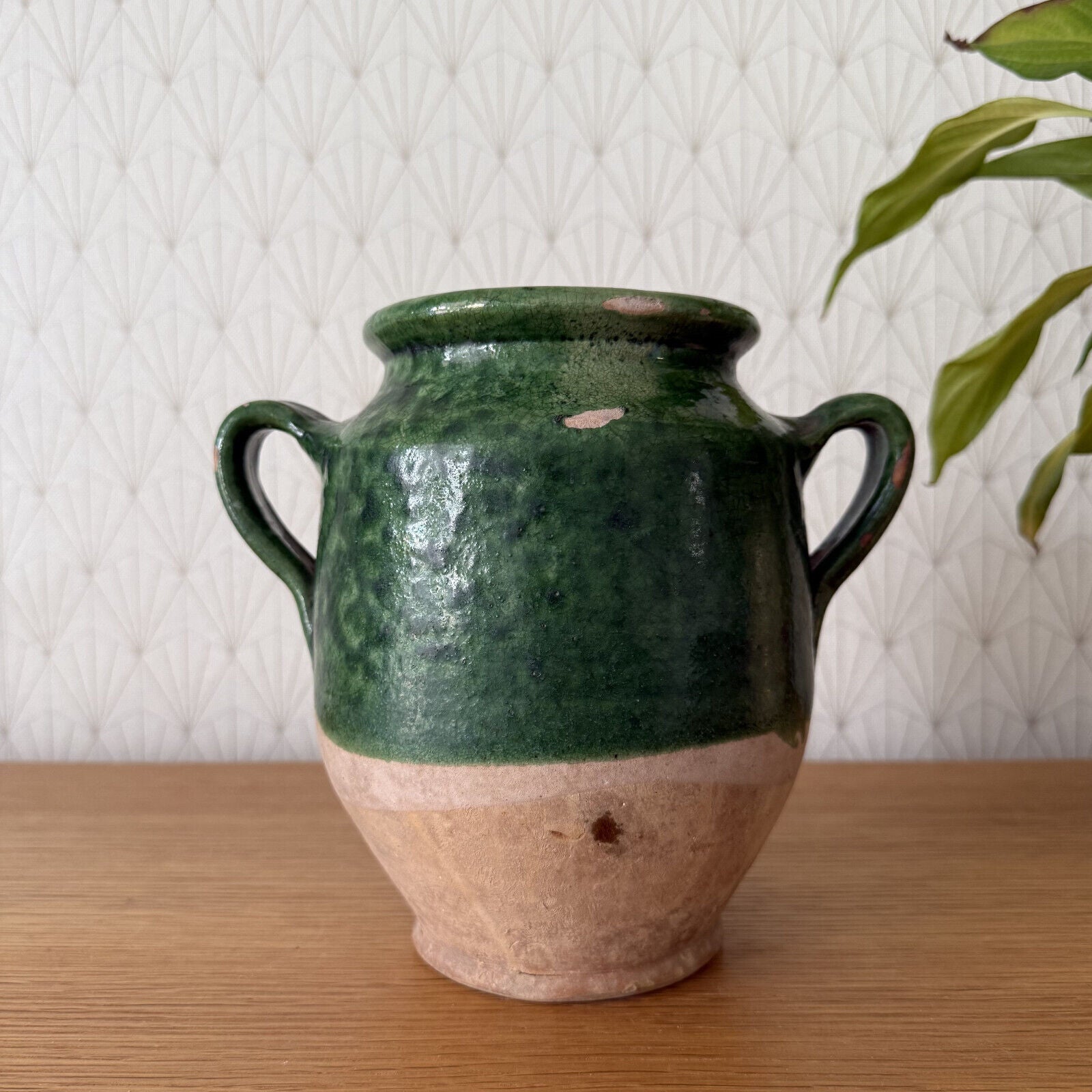 RARE HANDMADE GLAZED GREEN ANTIQUE FRENCH CONFIT POT SMALL TERRACOTTA 2302255 - Fleamarketfrance