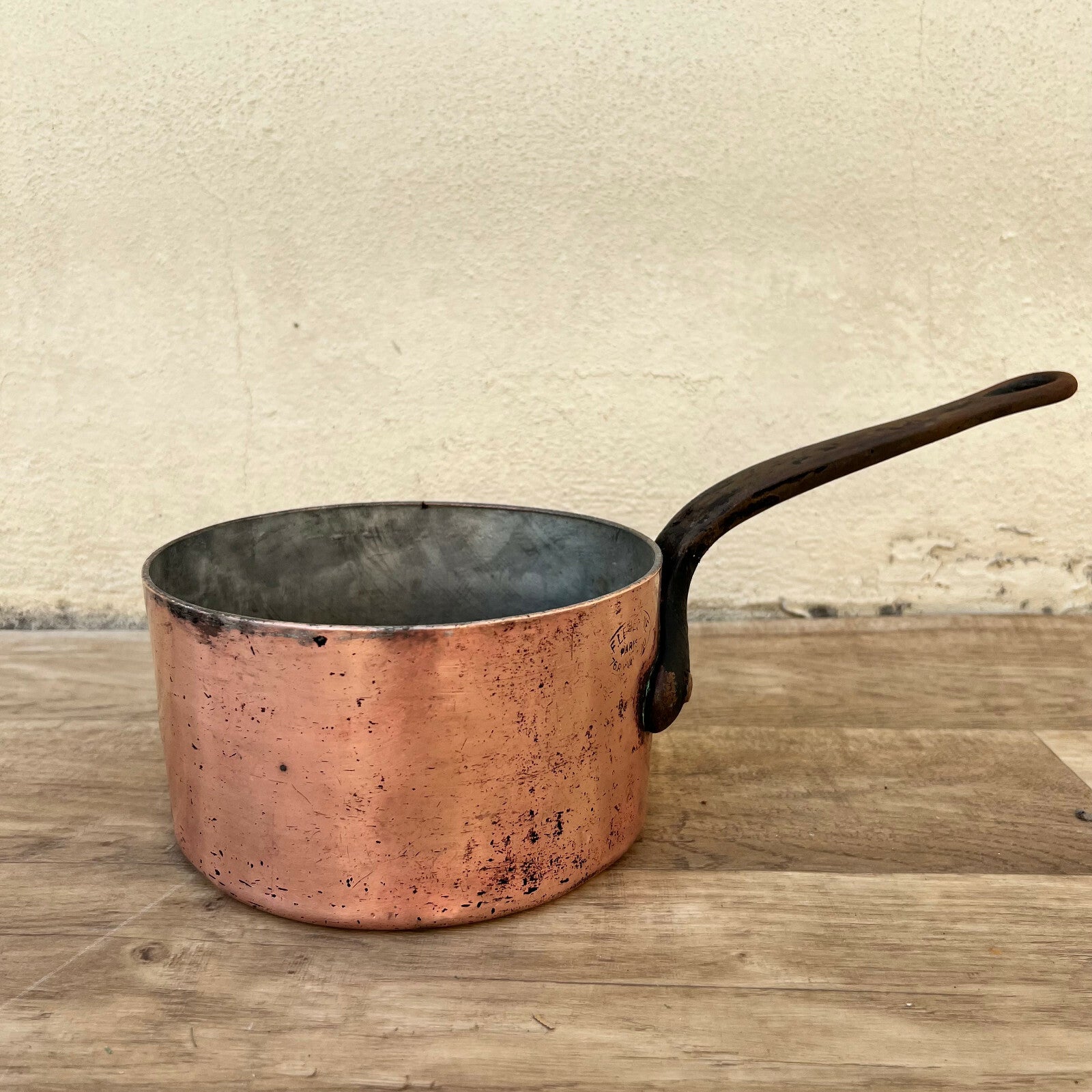 Antique French Copper Saucepan LEJEUNE PARIS Tin Lined 7" 3.5mm 1105228 Unbranded