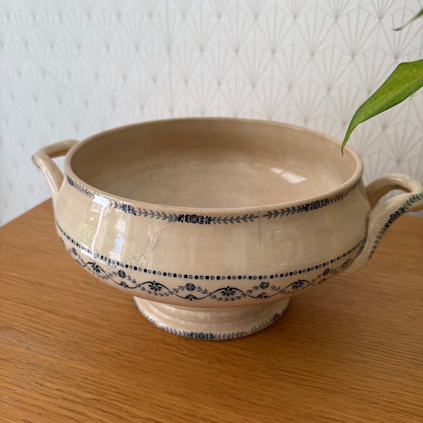 French Vintage Tureen  Earthenware Flowers Fruits Blue Bowl 1906253