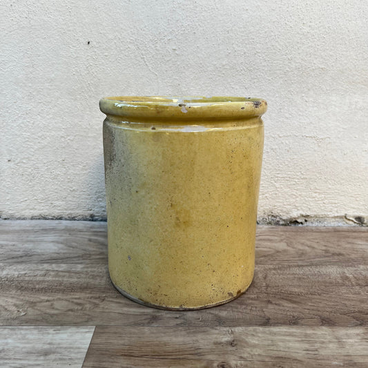 French Confit Pot Antique Yellow Glazed Terracotta Crock 8" 2905247 Unmarked