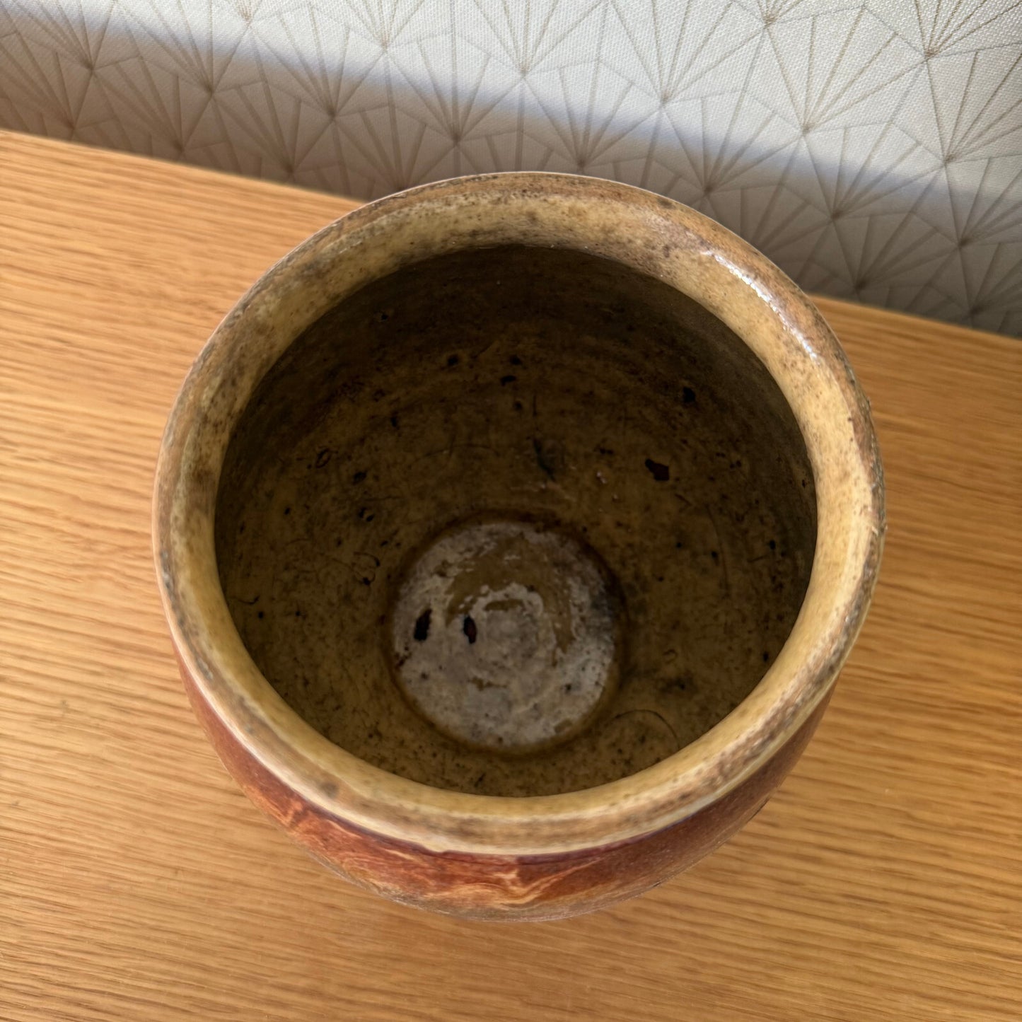 HANDMADE GLAZED RED YELLOW ANTIQUE FRENCH HONEY POT TERRACOTTA 1904258