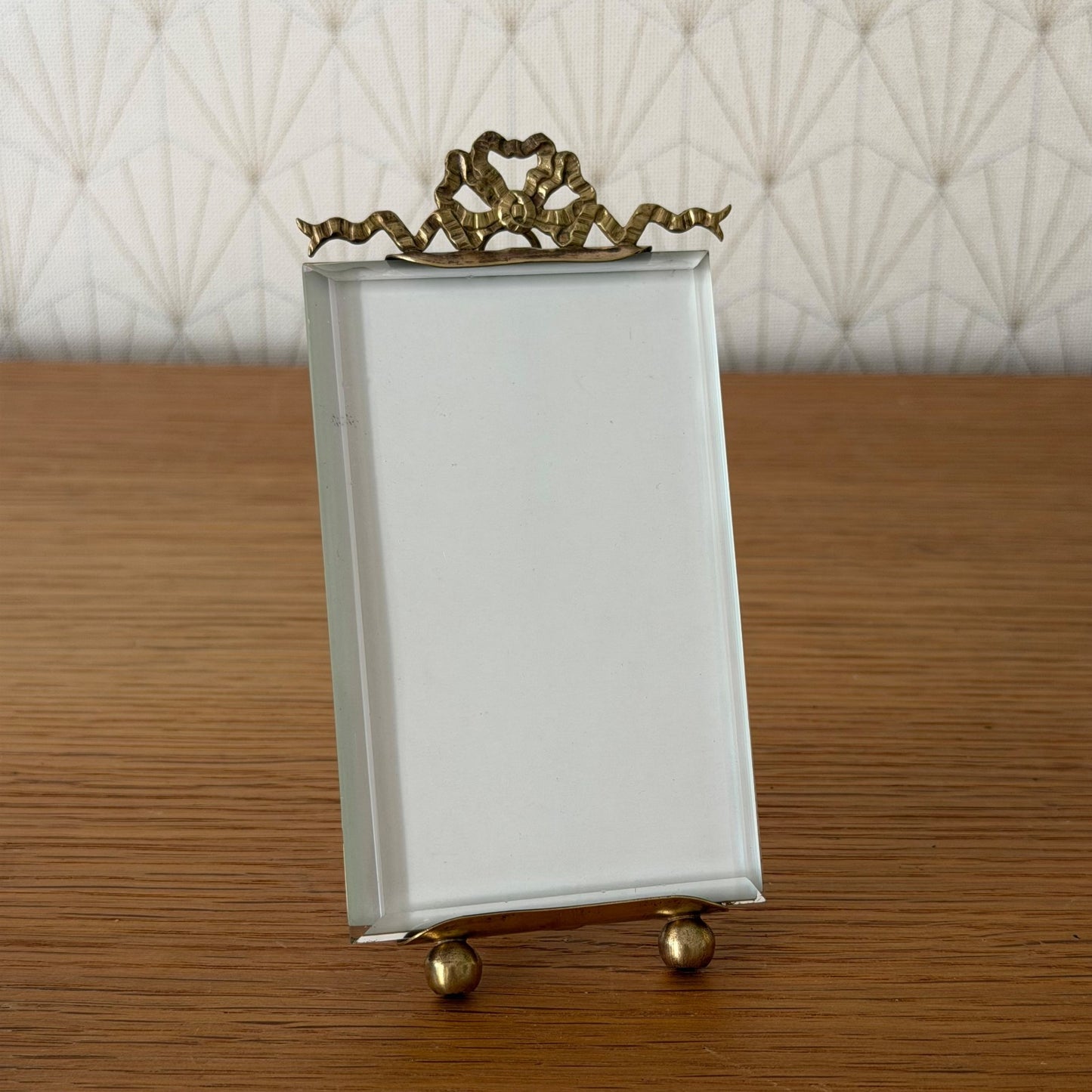 French Vintage Brass Photo Frame Ribbon Bow Beveled Glass Standing 27062613 Fleamarketfrance