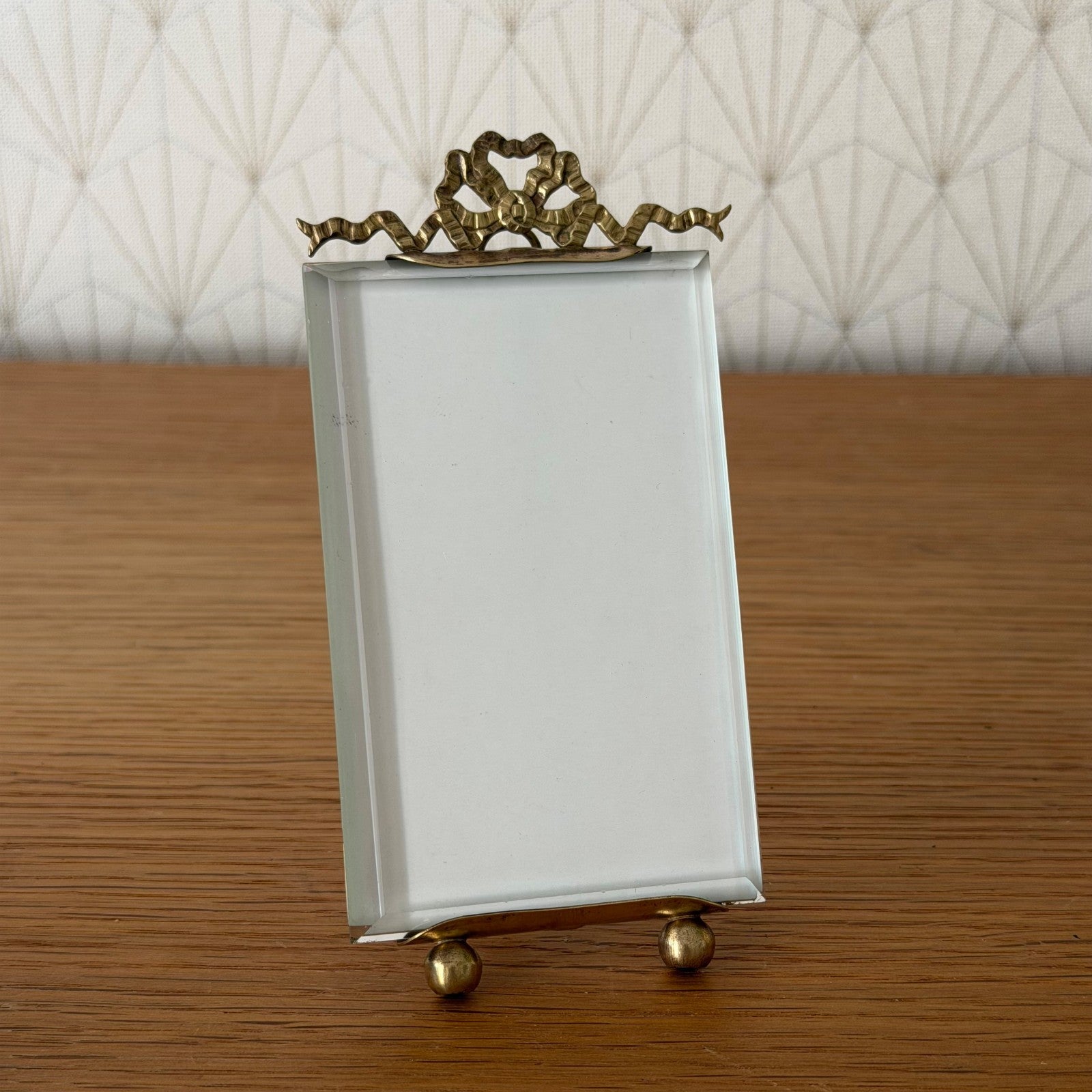 French Vintage Brass Photo Frame Ribbon Bow Beveled Glass Standing 27062613 Fleamarketfrance