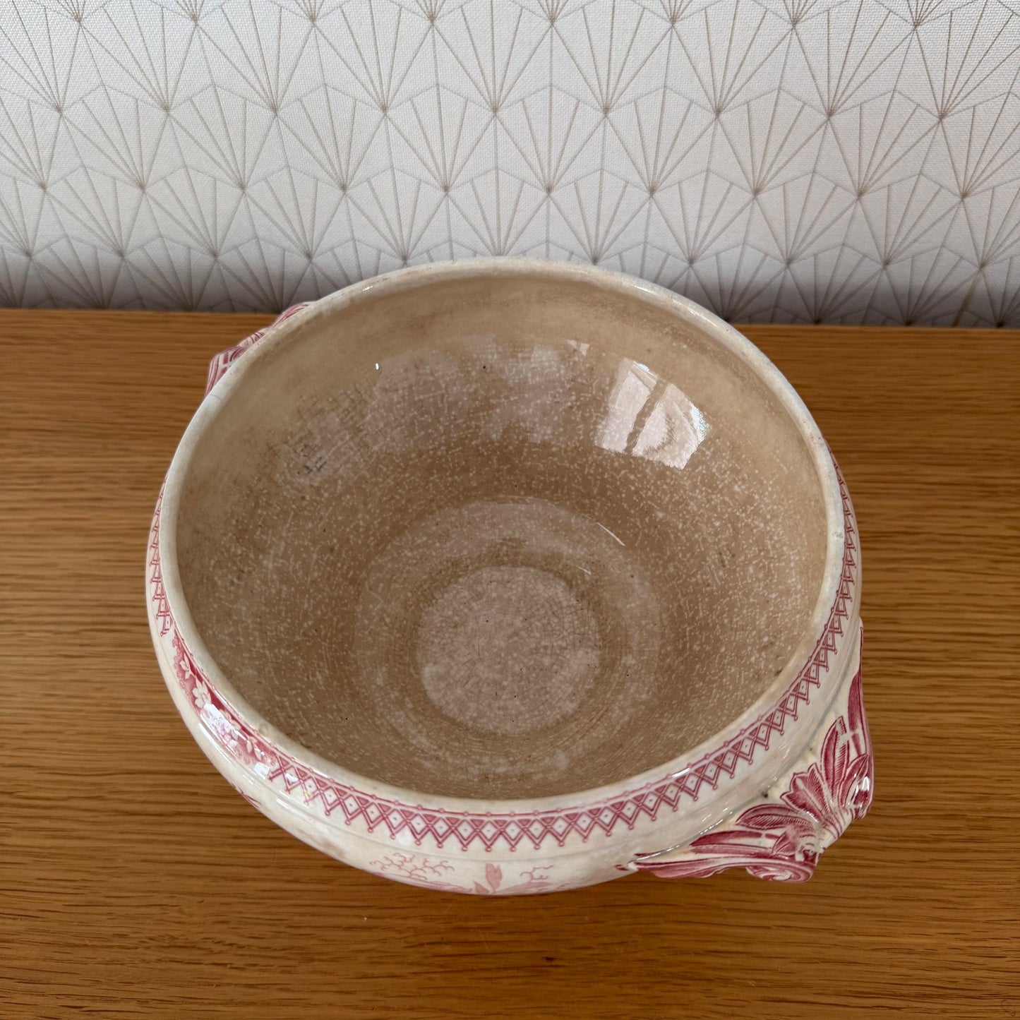 Antique French Sarreguemines Jardiniere Footed Ceramic Bowl Red 1408264 Fleamarketfrance