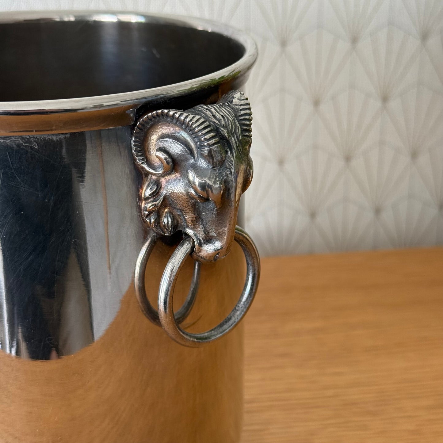 Vintage French Champagne Silverplate Ice Bucket Cooler Ram Head Handles 2704257