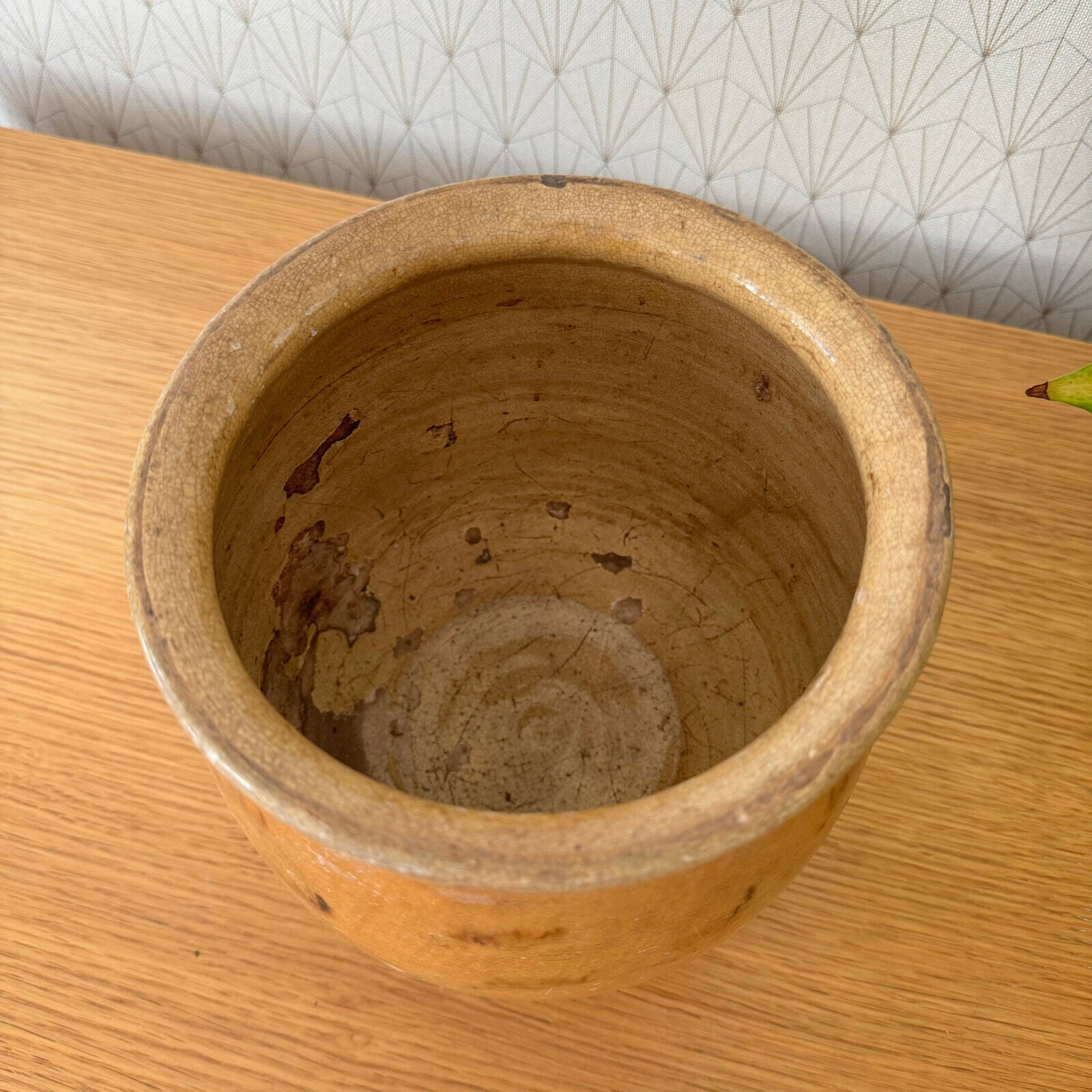 HANDMADE GLAZED YELLOW FRENCH CONFIT JAM POT SMALL STONEWARE 7 1/2 BIG 15062411 - Fleamarketfrance