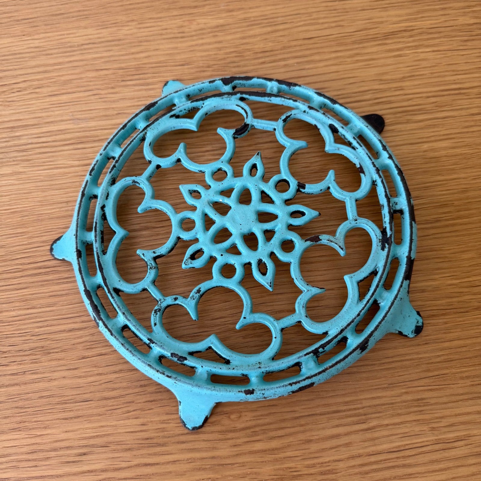 Antique vintage french Cast iron kitchen Trivet france blue turquoise 2307254 Does Not Apply