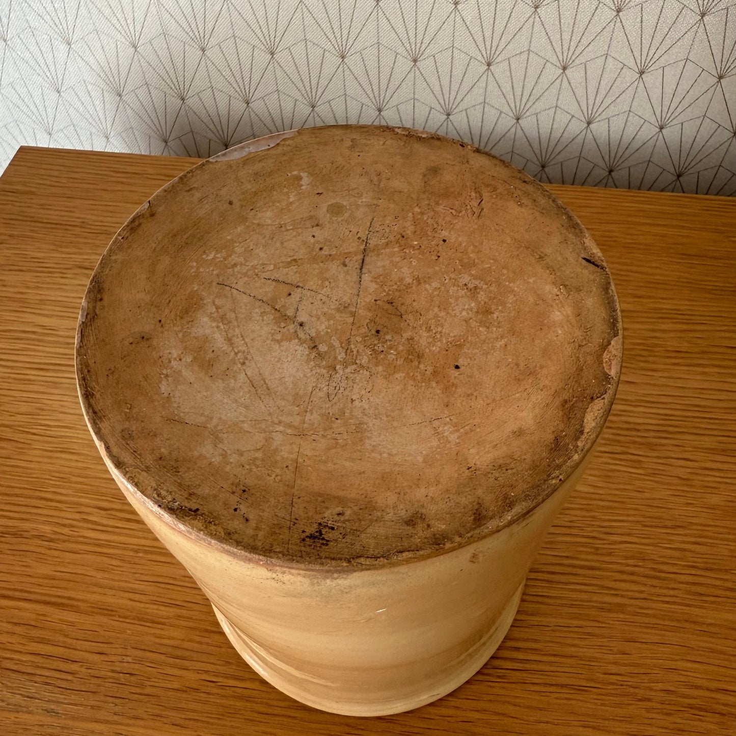 HANDMADE GLAZED YELLOW ANTIQUE FRENCH CONFIT JAM POT SMALL TERRACOTTA 0809251