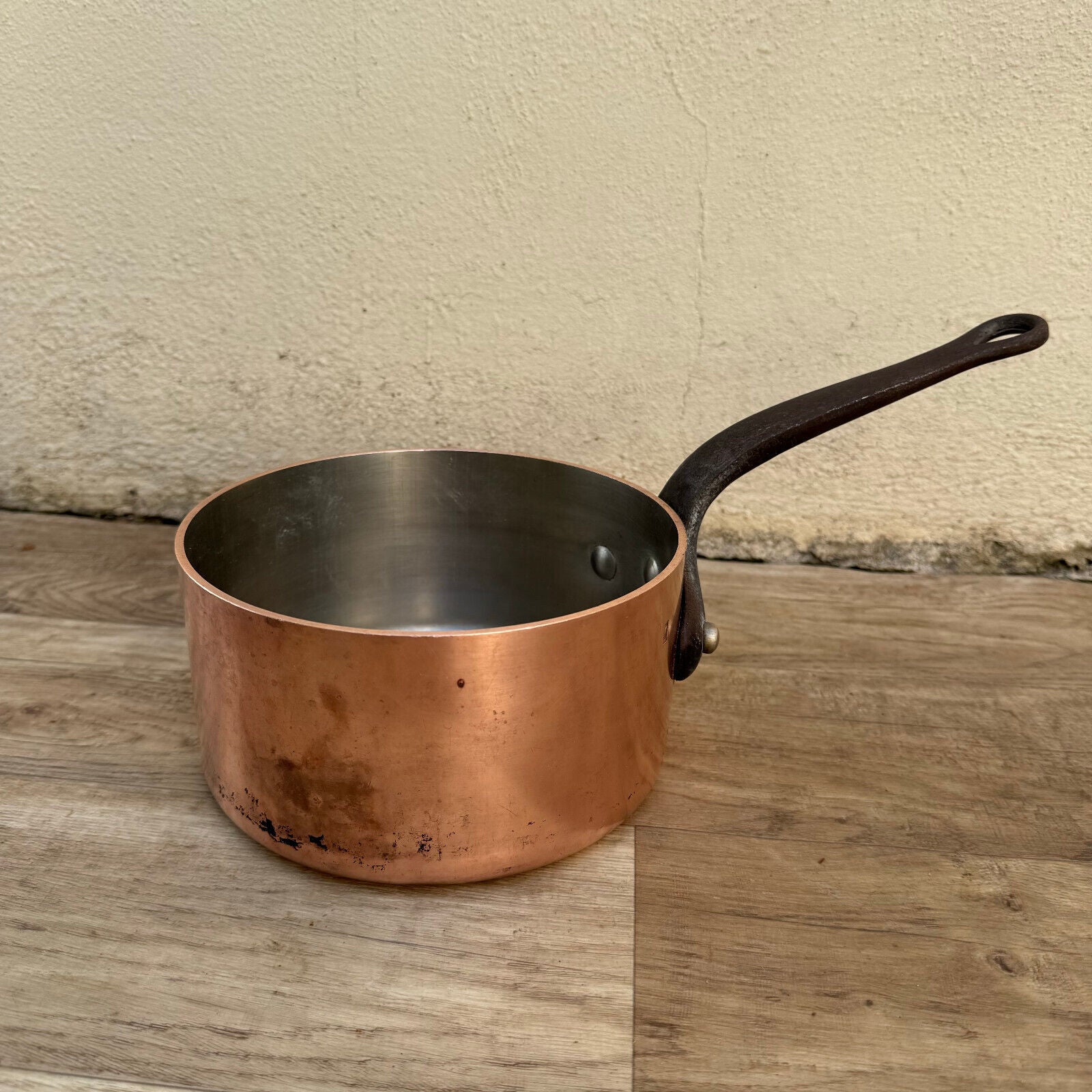 Vintage FRENCH Copper PAN TIN LINING chef 2.4kg 3mm 2107243 - Fleamarketfrance