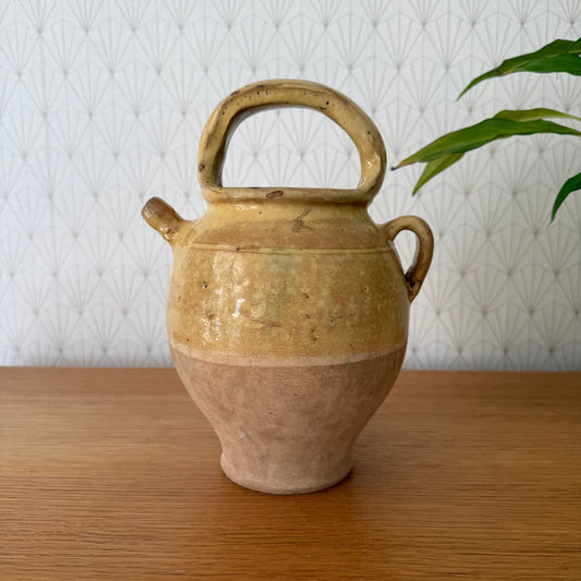 Antique French Yellow Glazed Terra-cotta Gargoulette Water Jug Confit 3008255