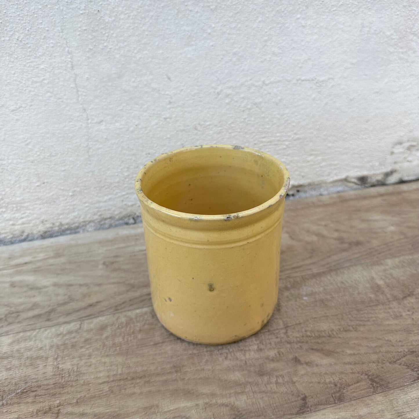 HANDMADE GLAZED YELLOW ANTIQUE FRENCH CONFIT JAM POT TERRACOTTA 0706235 - Fleamarketfrance