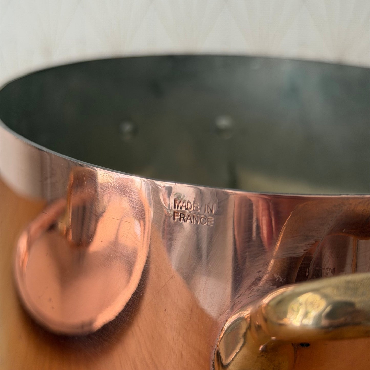 Vintage French Copper Oval Cocotte Brass Handles Tin Lined 1908262 Fleamarketfrance