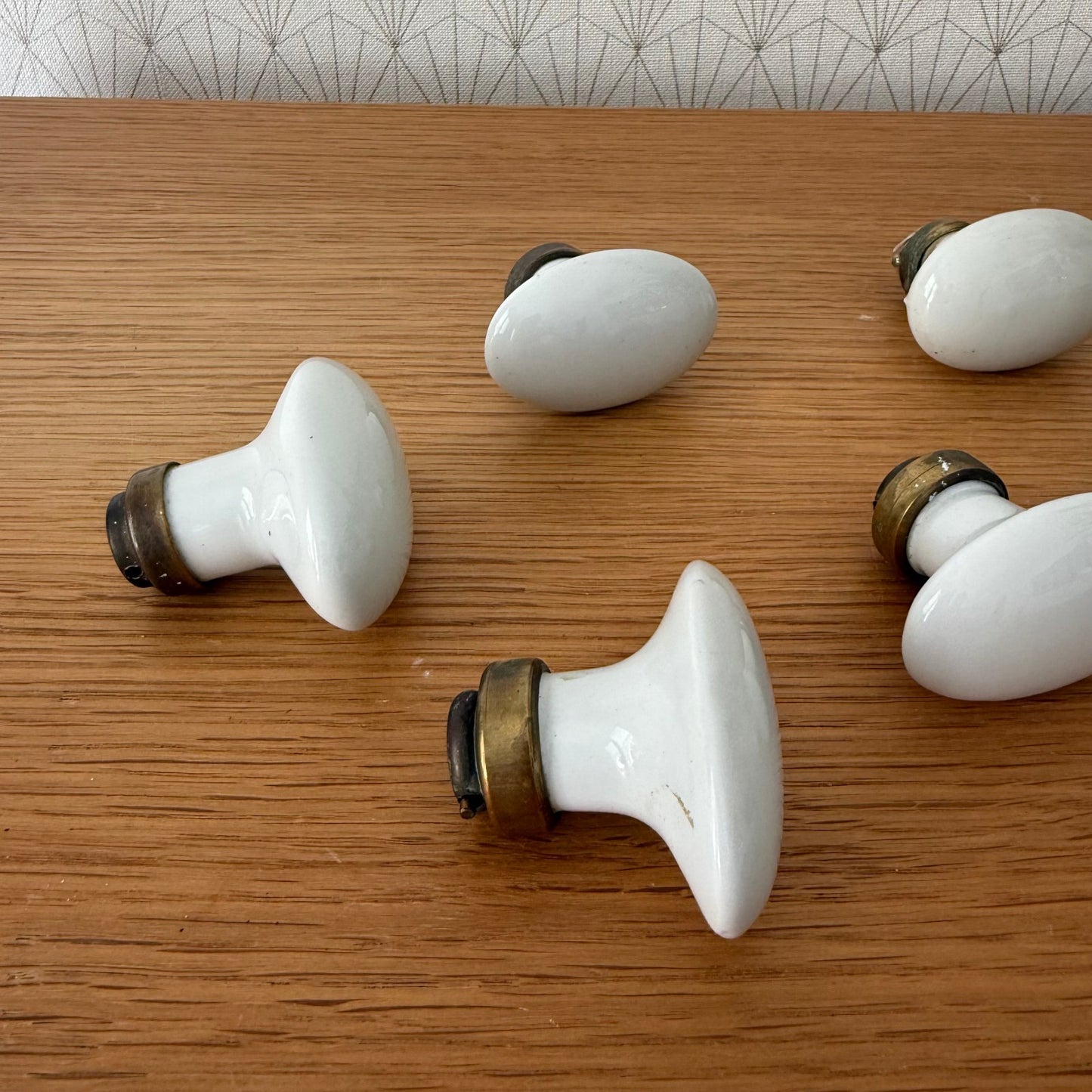6 Antique White Porcelain Door Knobs Salvaged Hardware 1920s 04092510