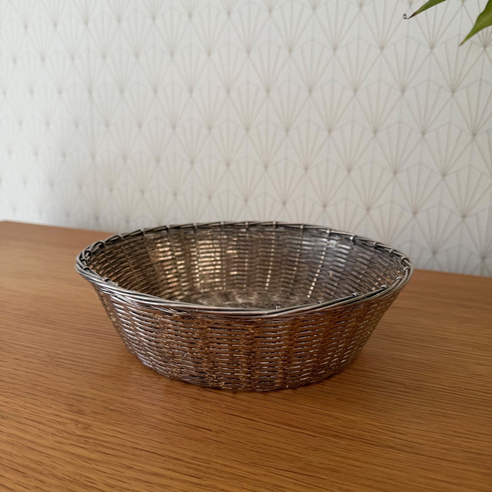 French Silverplated Bread Basket Vintage Woven Wire Metal Oval 2101267 Unbranded