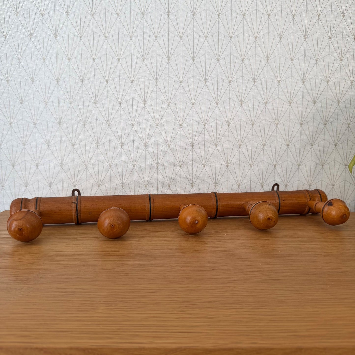 French Bamboo Coat Rack Vintage Wood Wall 5 Pegs Hook Hanger 1407269 Unbranded