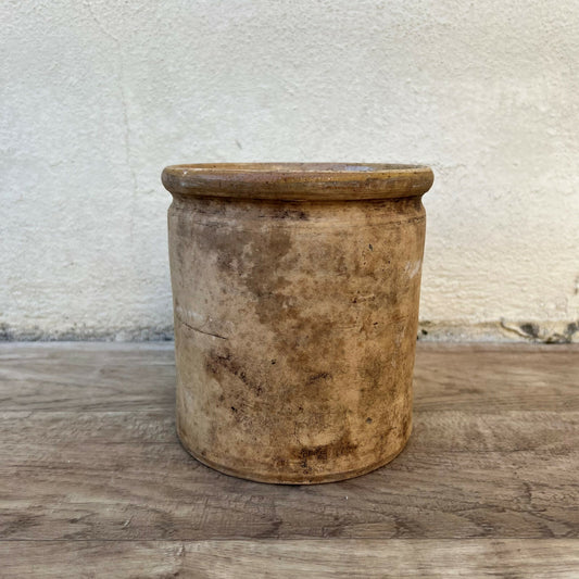 HANDMADE GLAZED YELLOW ANTIQUE FRENCH CONFIT POT TERRACOTTA 02052215 Unmarked