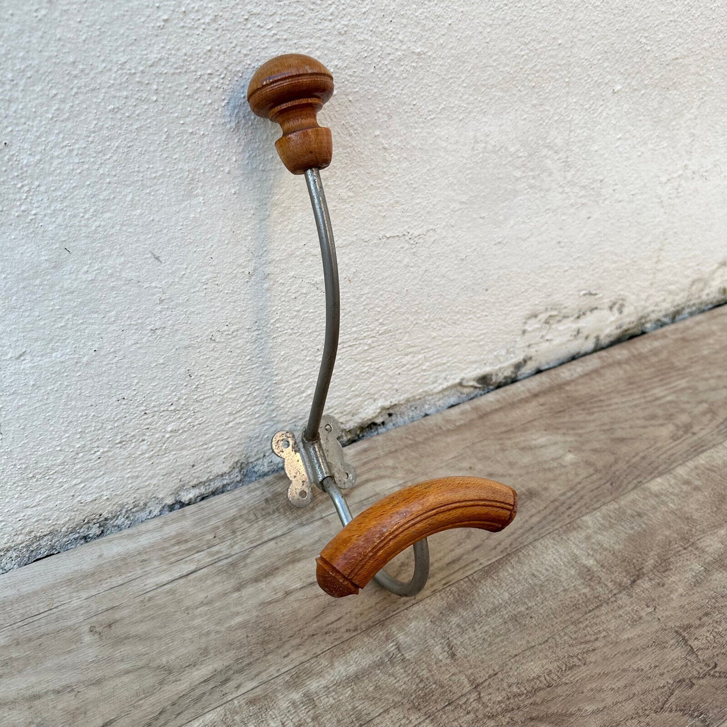 Antique French Coat Hook Hat Hanger metal wood 0509247 - Fleamarketfrance