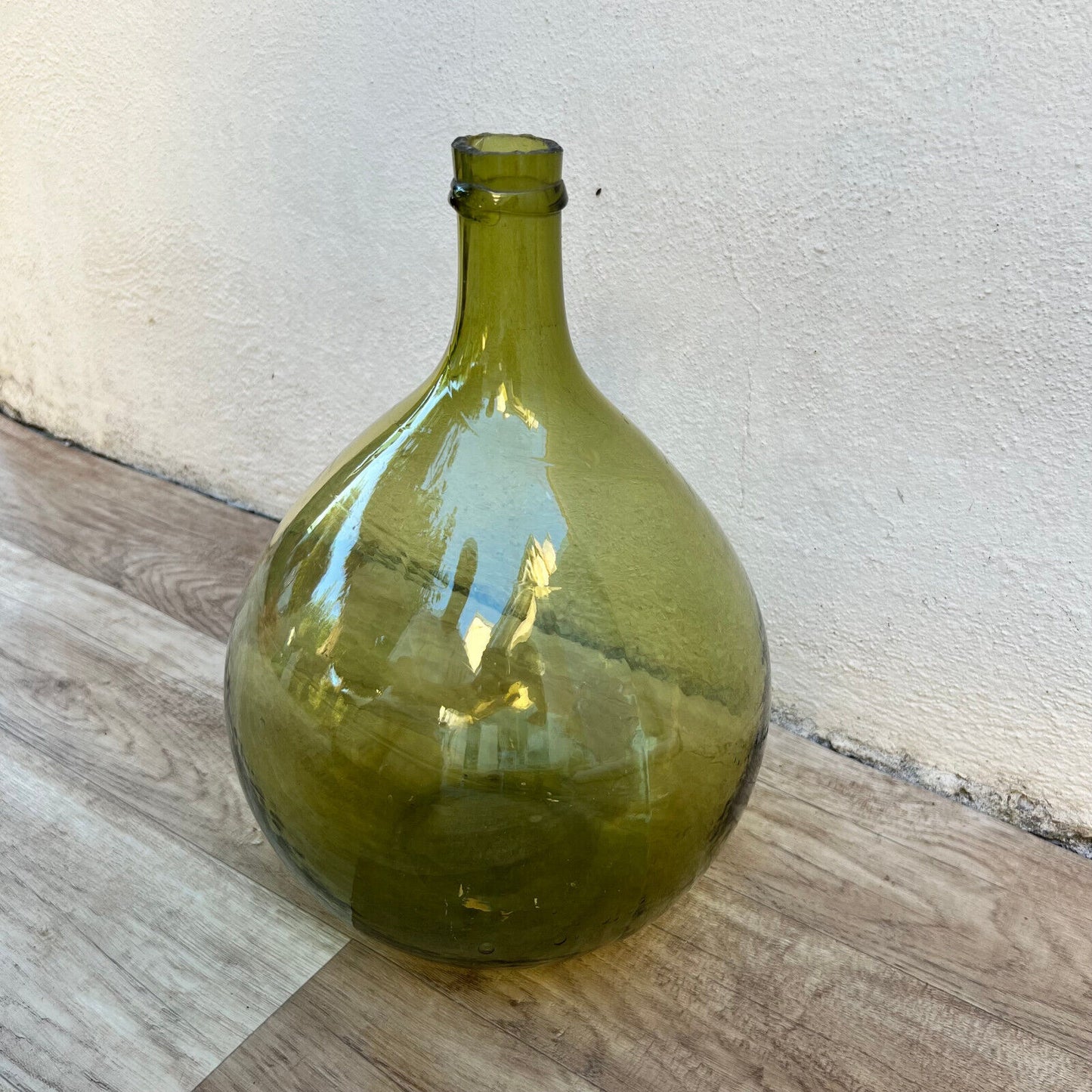 Old French Green Dame Jeanne Demi John Carboy Bottle bonbonne BLOWN 13" 29052412 - Fleamarketfrance