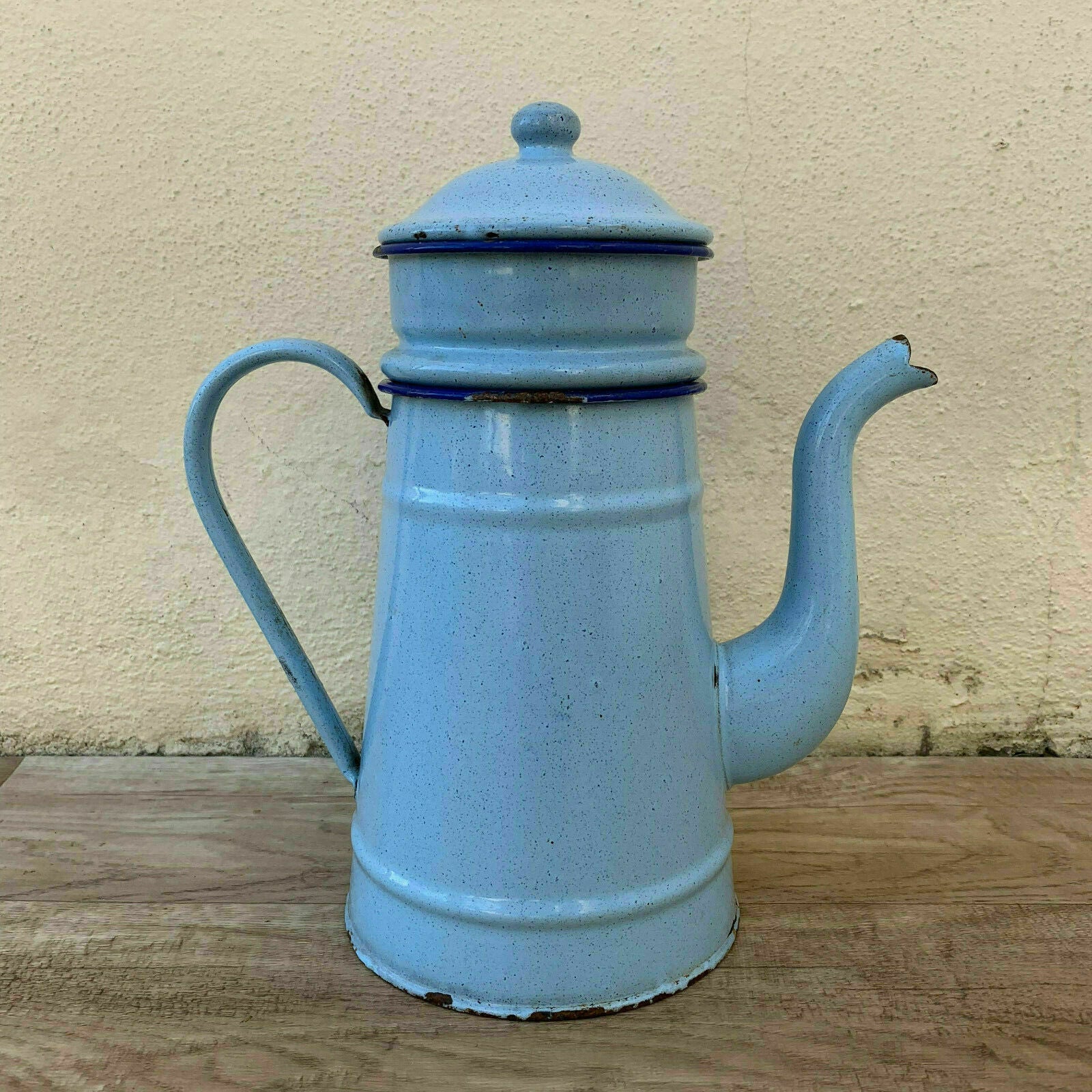 Vintage French Enamel Coffee Pot Blue Enamelware Cafetiere 28cm 2606196 Fleamarketfrance