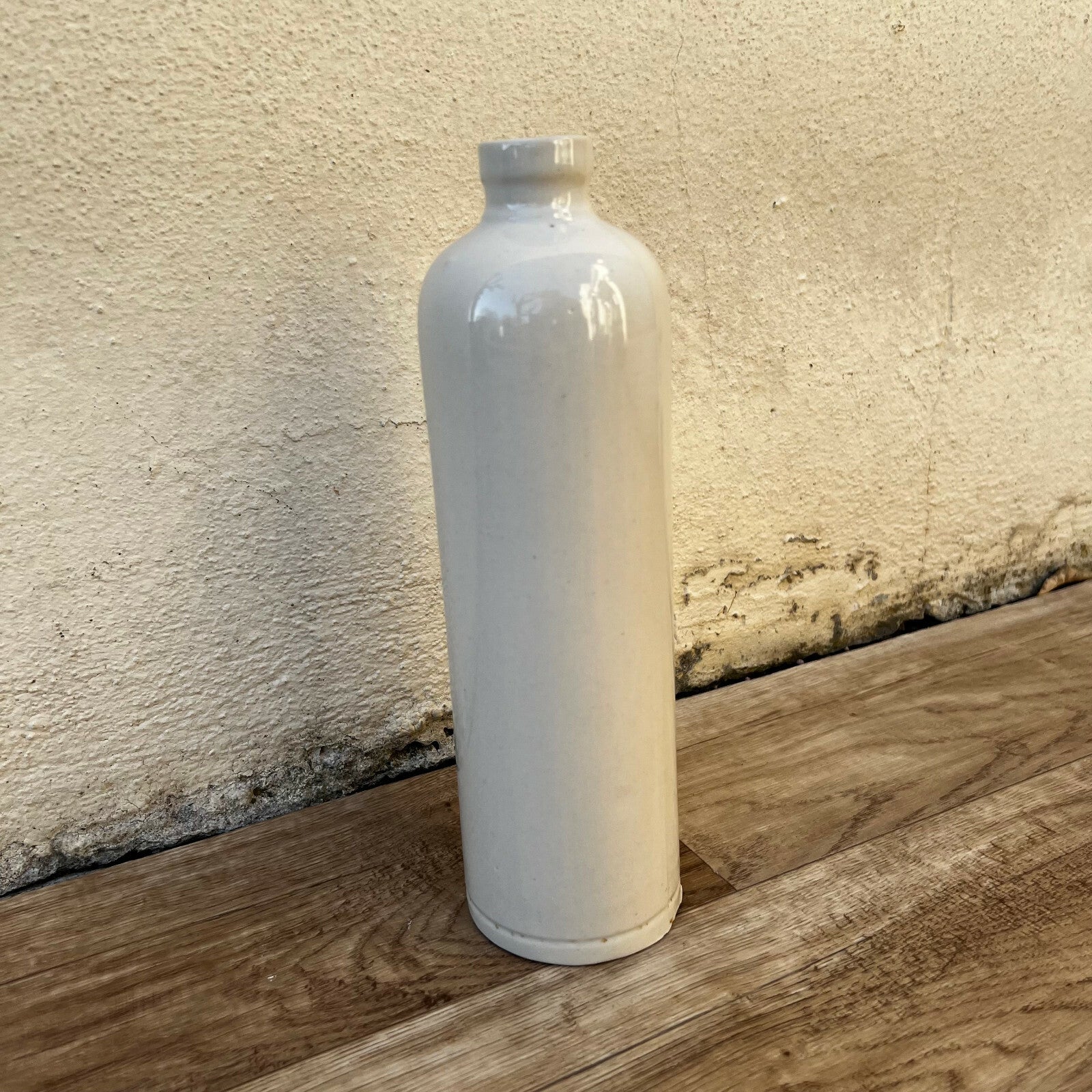 Antique French Stoneware Bottle Wine Jug Cream Glazed 9.5" 10022210 Unmarked