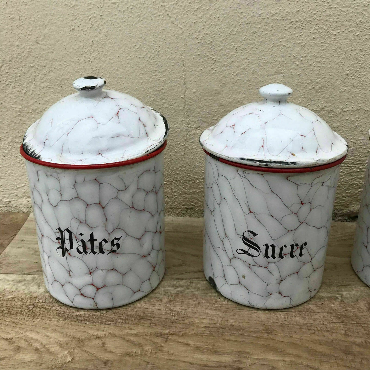 Bistro Francais 4 Canisters Set French Enameled France Vintage 1900 s 30031823 - Fleamarketfrance