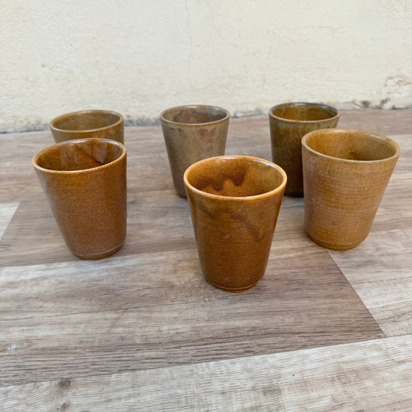 Set 6 French Digoin Stoneware Cups Vintage Grespots Tumblers 1201253 Digoin