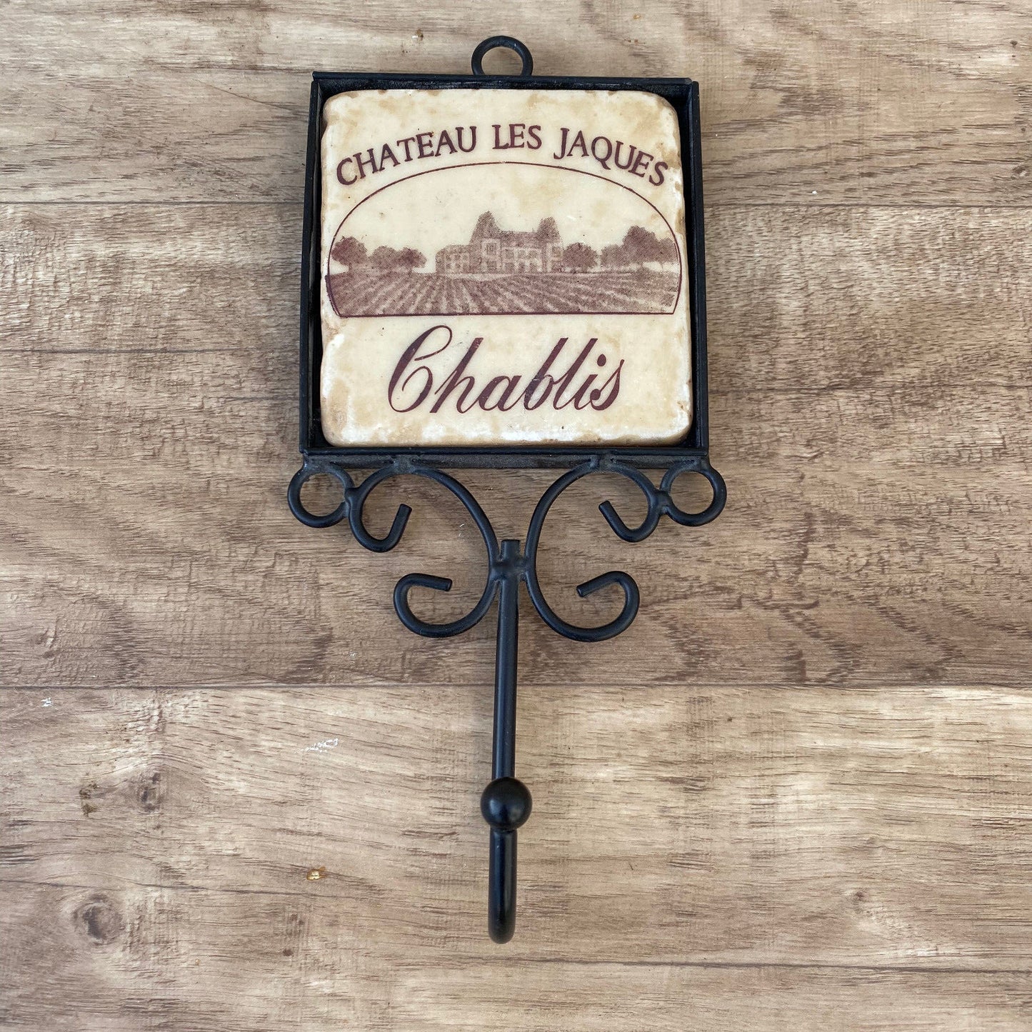 French Wine Kitchen Hook Chablis Ceramic Tile Metal Wall Hanger 05082218 Unbranded