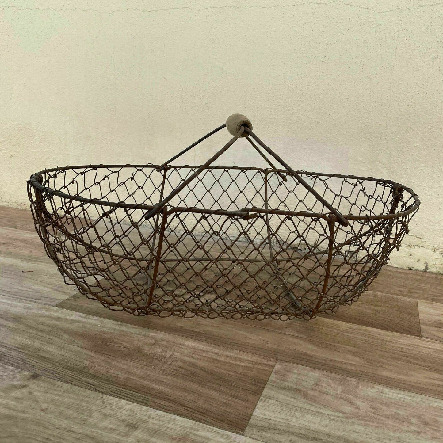 French Wood Basket market vegetables wood and metal 0206212 - Fleamarketfrance