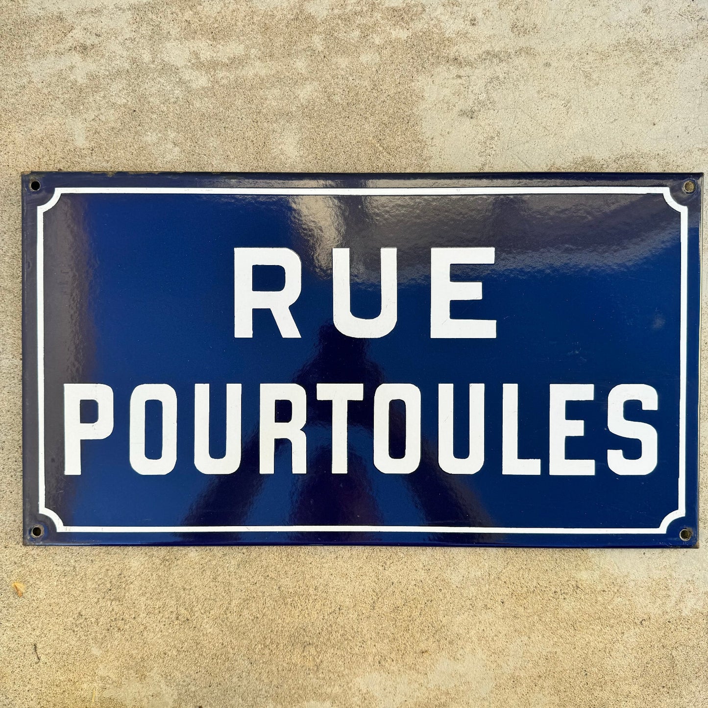 French Street Sign POURTOULES Blue Enamel Vintage Metal Plaque 23042454 Fleamarketfrance