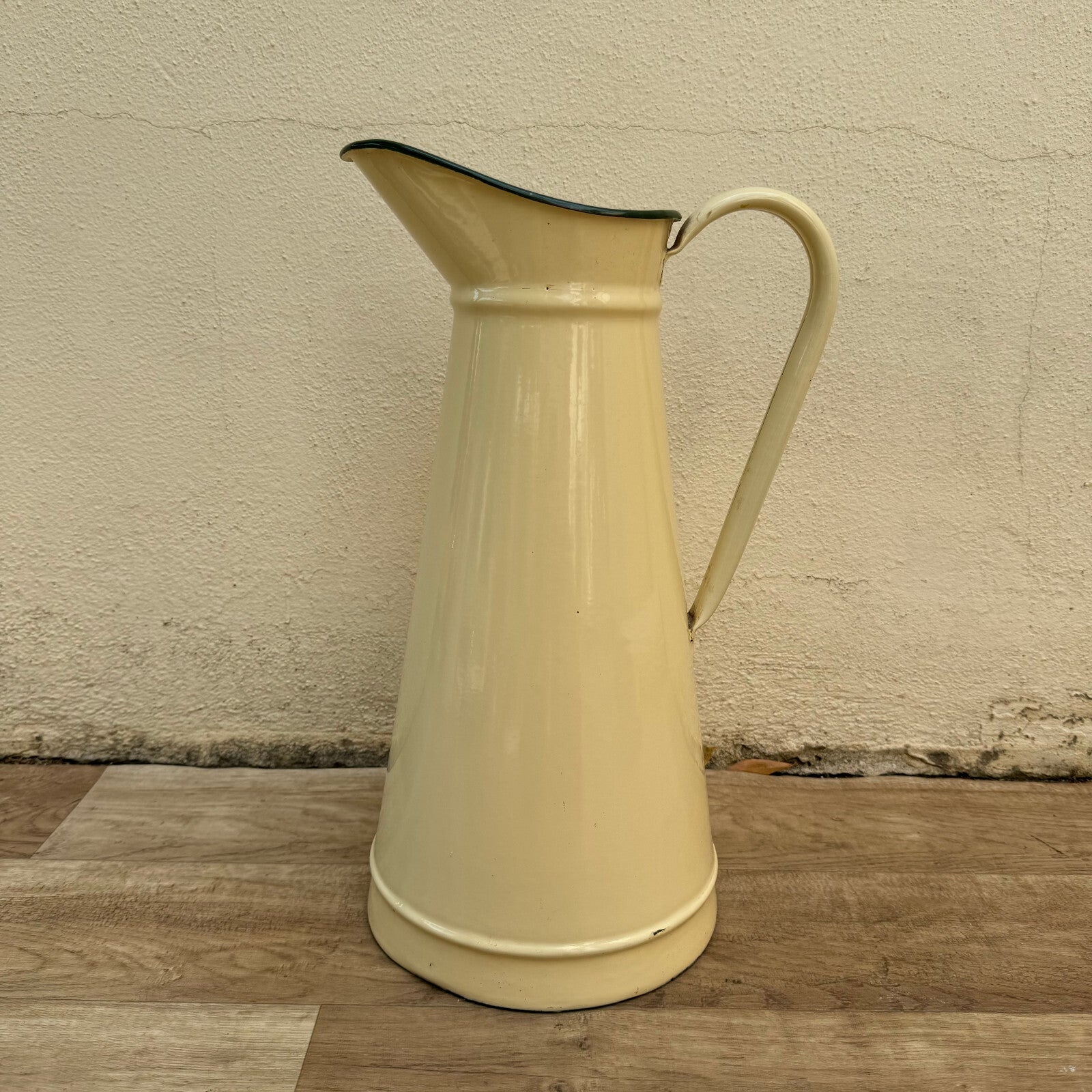 Vintage Enamel pitcher jug water enameled beige 29082413 Fleamarketfrance